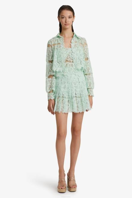 Women Ermanno Scervino Mint Green Lace Cropped Shirt 424R90