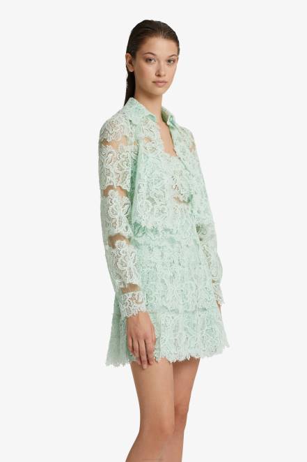 Women Ermanno Scervino Mint Green Lace Cropped Shirt 424R90