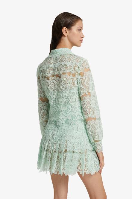 Women Ermanno Scervino Mint Green Lace Cropped Shirt 424R90