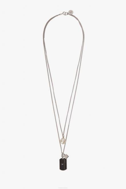 Women Ermanno Scervino Nero Long Necklace With Pearl And Tag 424R181