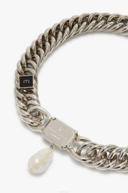 Women Ermanno Scervino Nero Pearl Chain Necklace 424R180