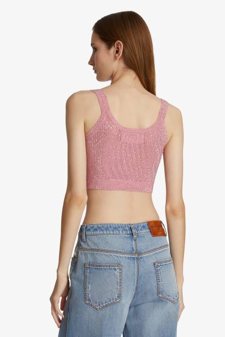 Women Ermanno Scervino Pink Crystal-Adorned Crop Top 424R70