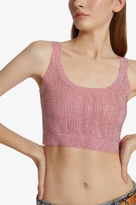 Women Ermanno Scervino Pink Crystal-Adorned Crop Top 424R70