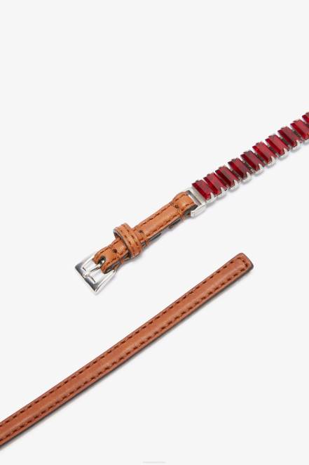Women Ermanno Scervino Red Crystal-Adorned Thin Belt 424R197