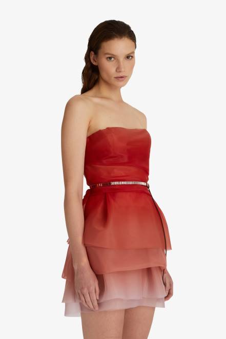 Women Ermanno Scervino Red Nuanced Tulle Mini Dress 424R14