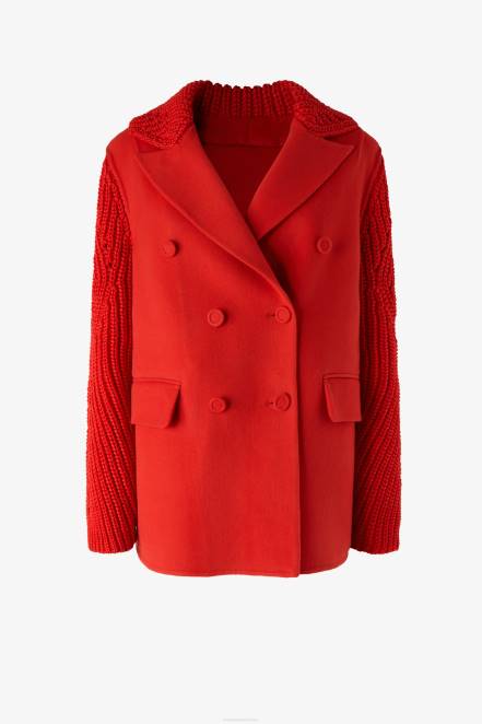 Women Ermanno Scervino Red Wool And Knit Fabric Pea Coat 424R39