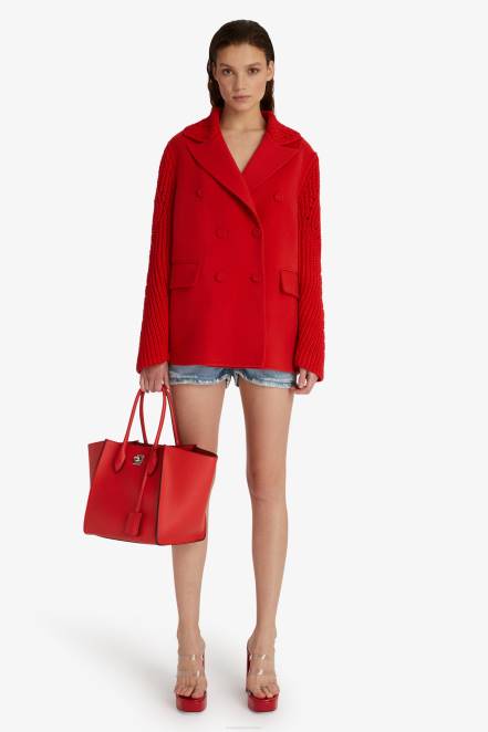 Women Ermanno Scervino Red Wool And Knit Fabric Pea Coat 424R39