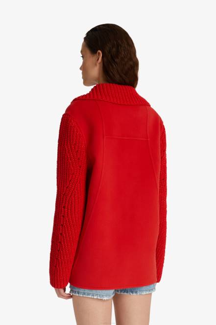 Women Ermanno Scervino Red Wool And Knit Fabric Pea Coat 424R39
