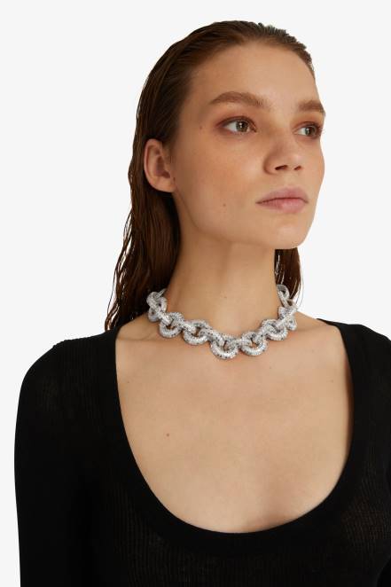 Women Ermanno Scervino Silver Crystal-Adorned Necklace 424R184