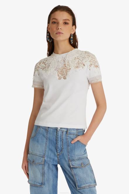 Women Ermanno Scervino White Cotton And Lace T-Shirt 424R97