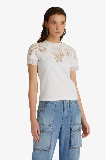 Women Ermanno Scervino White Cotton And Lace T-Shirt 424R97