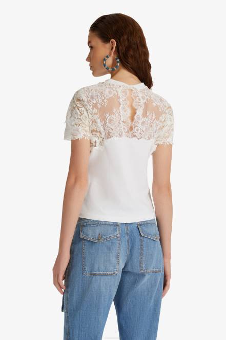 Women Ermanno Scervino White Cotton And Lace T-Shirt 424R97
