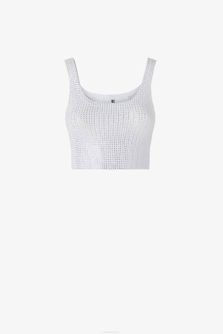 Women Ermanno Scervino White Crystal-Adorned Crop Top 424R68
