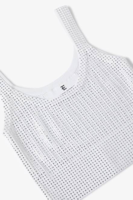 Women Ermanno Scervino White Crystal-Adorned Crop Top 424R68