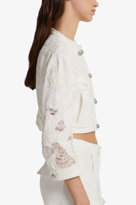 Women Ermanno Scervino White Denim Cropped Jacket 424R20
