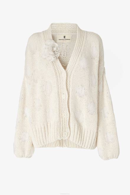 Women Ermanno Scervino White Knit Cardigan With Rose Detail 424R45