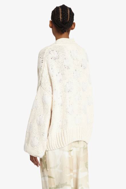 Women Ermanno Scervino White Knit Cardigan With Rose Detail 424R45