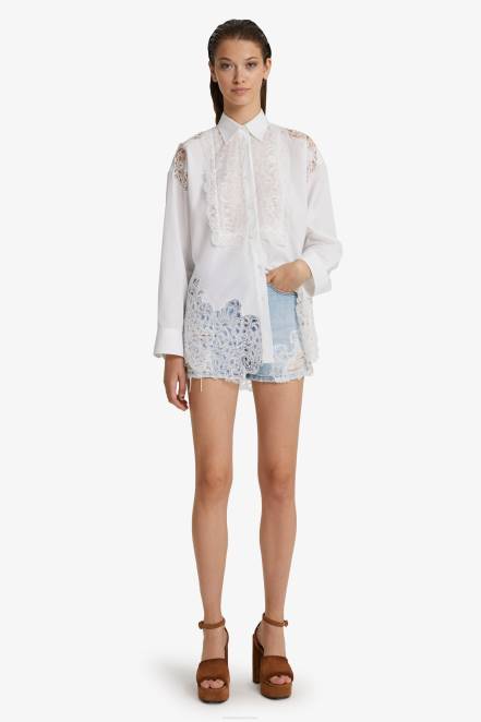 Women Ermanno Scervino White Lace-Adorned Oversized Shirt 424R86