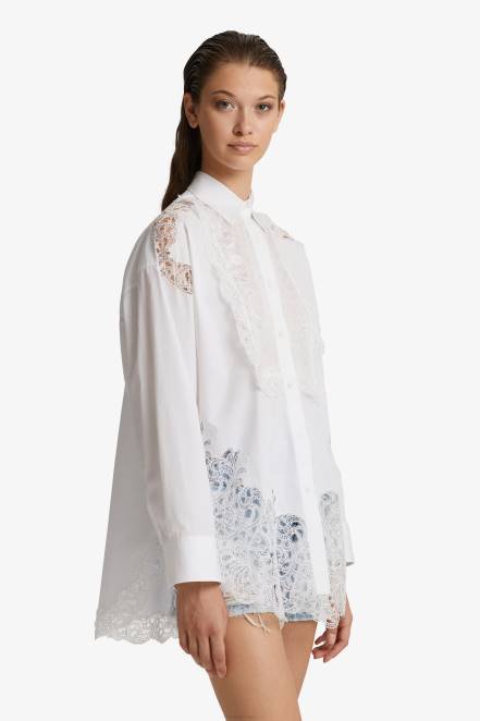 Women Ermanno Scervino White Lace-Adorned Oversized Shirt 424R86