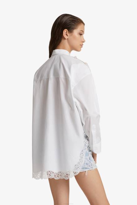 Women Ermanno Scervino White Lace-Adorned Oversized Shirt 424R86