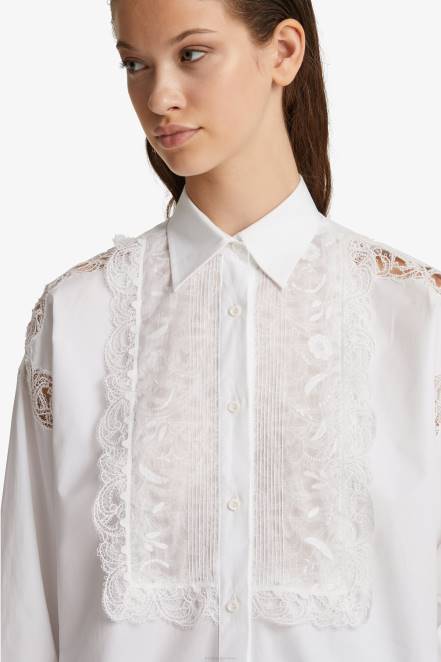 Women Ermanno Scervino White Lace-Adorned Oversized Shirt 424R86
