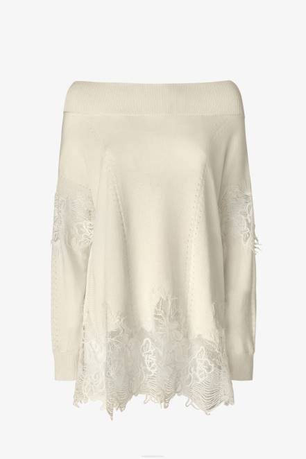 Women Ermanno Scervino White Lace-Adorned Oversized Sweater 424R62