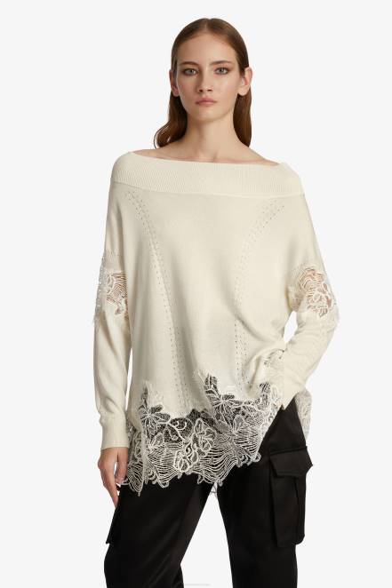 Women Ermanno Scervino White Lace-Adorned Oversized Sweater 424R62