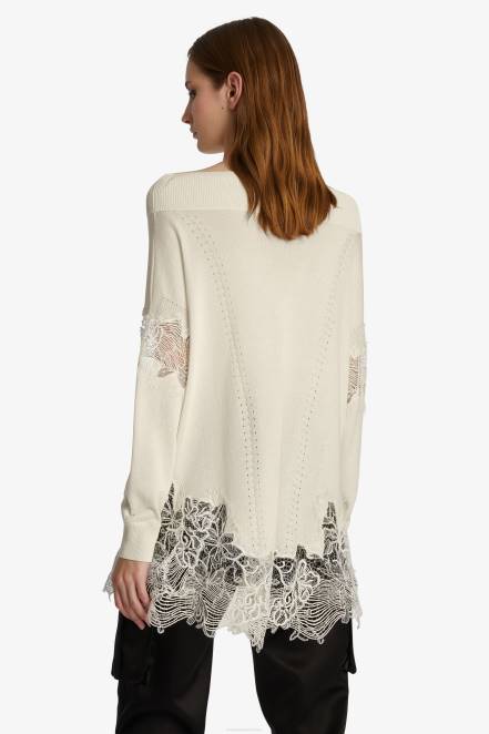 Women Ermanno Scervino White Lace-Adorned Oversized Sweater 424R62