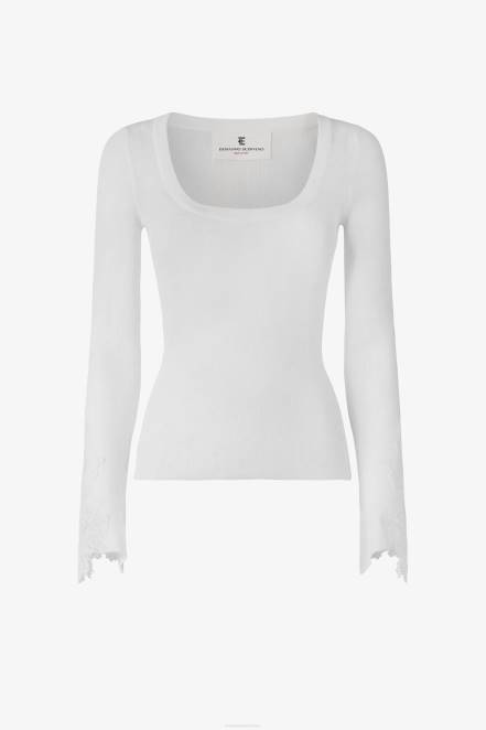 Women Ermanno Scervino White Lace-Adorned Snug-Fit Sweater 424R56