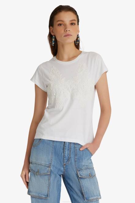 Women Ermanno Scervino White Lace-Adorned T-Shirt 424R99