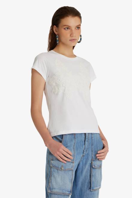 Women Ermanno Scervino White Lace-Adorned T-Shirt 424R99