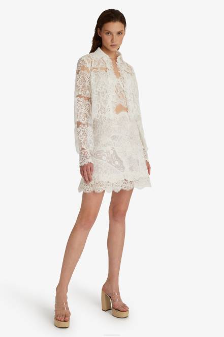 Women Ermanno Scervino White Lace Cropped Shirt 424R89
