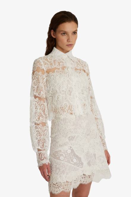 Women Ermanno Scervino White Lace Cropped Shirt 424R89