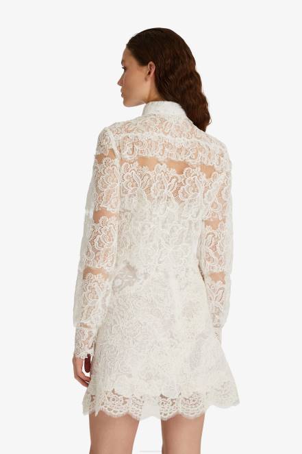 Women Ermanno Scervino White Lace Cropped Shirt 424R89