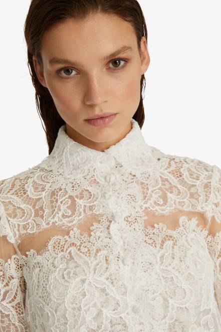 Women Ermanno Scervino White Lace Cropped Shirt 424R89