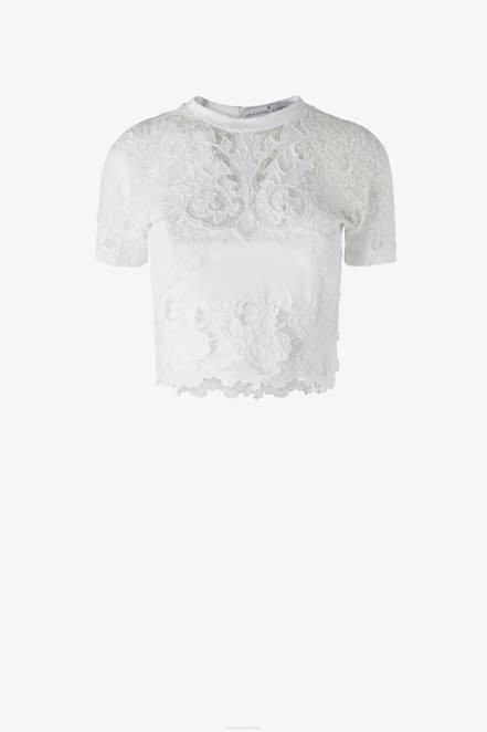 Women Ermanno Scervino White Lace Cropped T-Shirt 424R96
