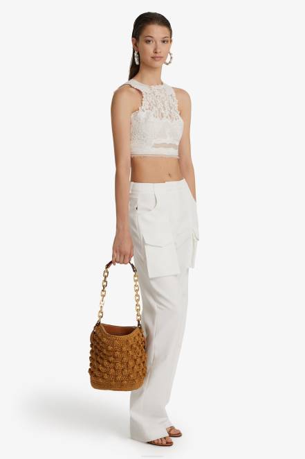 Women Ermanno Scervino White Lace Cropped Top 424R95