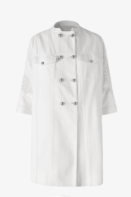 Women Ermanno Scervino White Lace-Decorated Denim Pea Coat 424R21