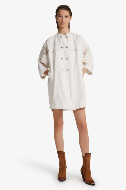 Women Ermanno Scervino White Lace-Decorated Denim Pea Coat 424R21