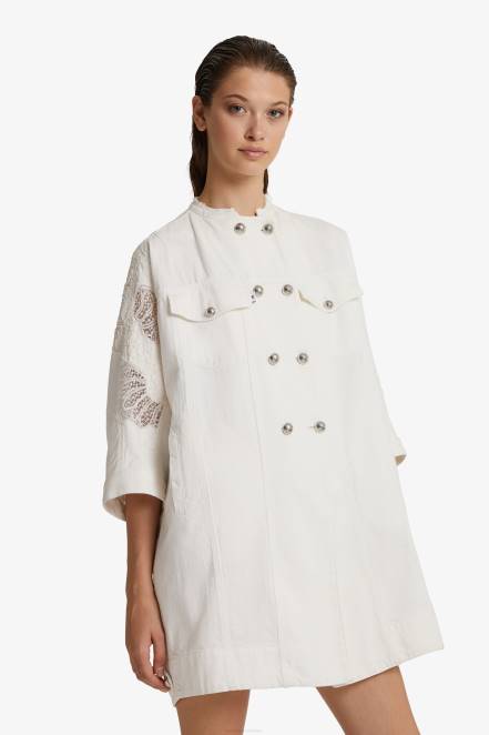 Women Ermanno Scervino White Lace-Decorated Denim Pea Coat 424R21