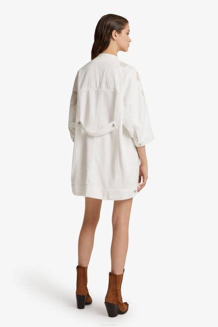 Women Ermanno Scervino White Lace-Decorated Denim Pea Coat 424R21