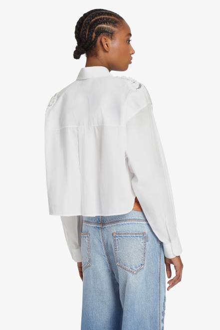 Women Ermanno Scervino White Lace-Detailed Cropped Shirt 424R79