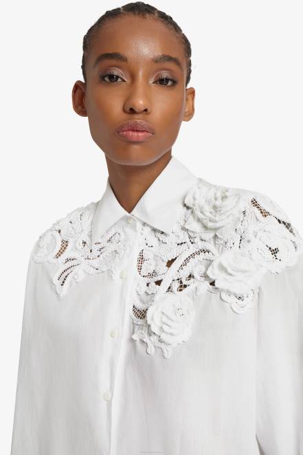 Women Ermanno Scervino White Lace-Detailed Cropped Shirt 424R79