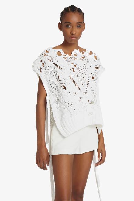 Women Ermanno Scervino White Lace-Detailed Sweater With Cut-Outs 424R52