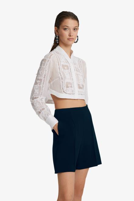 Women Ermanno Scervino White Muslin And Lace Cropped Shirt 424R84