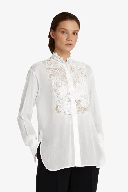 Women Ermanno Scervino White Muslin And Lace Shirt 424R85
