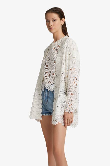 Women Ermanno Scervino White Oversized Macram Cardigan 424R49