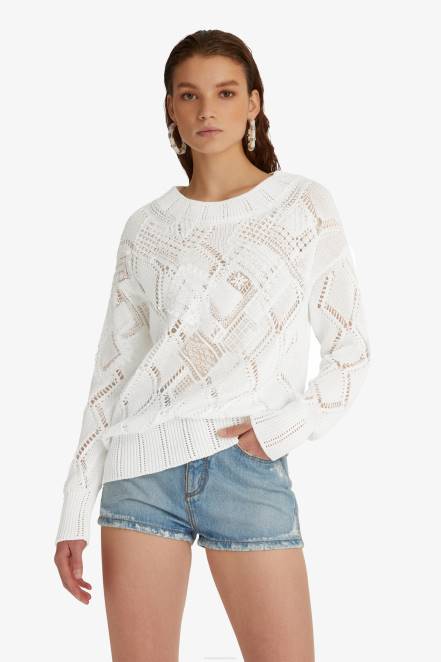 Women Ermanno Scervino White Oversized Open-Knit Sweater 424R53