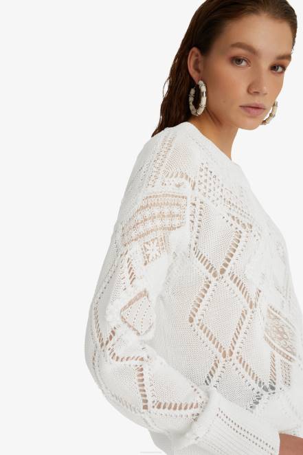 Women Ermanno Scervino White Oversized Open-Knit Sweater 424R53