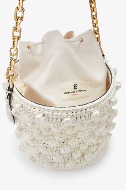 Women Ermanno Scervino White Raffia Bucket Bag 424R135